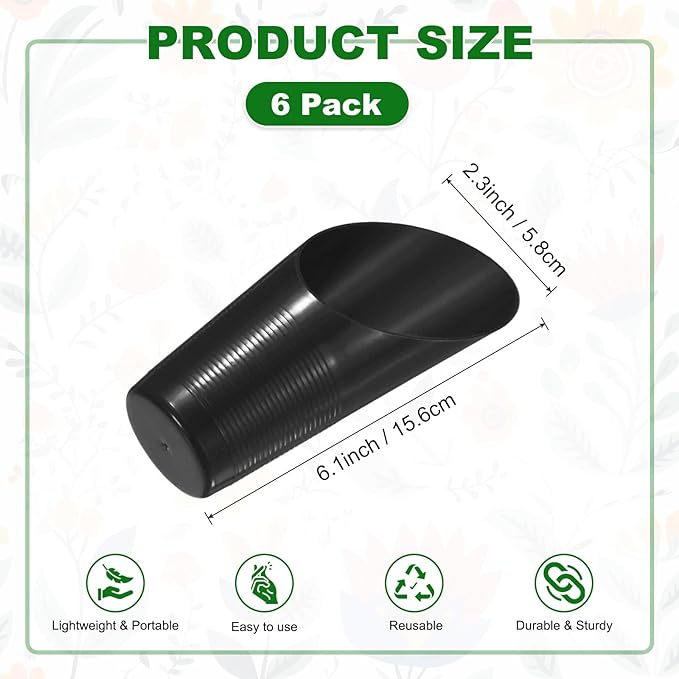 M METERXITY 6-Pack Bonsai Soil Scoops, Plastic Garden Soil Scoops Bucket Shovel Potting Scoopers for Transplanting/Flower Planting/Plant Succulent, Colorful Small Gardening Tools [Black]