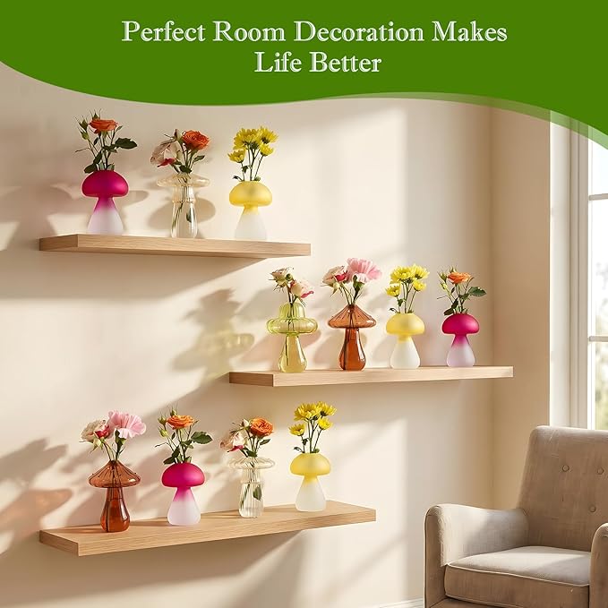 Mushroom Propagation Vase for Indoor Plants, Set of 6 Glass Colored Plant Propagation Stations for Plant Lovers, Mini Hydroponic Pots for Plant Lovers Women Girls
