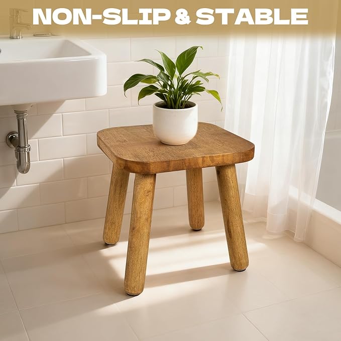 YEXEXINM 2 Pack Small Wooden Step Stools 9 Inch, Non-Slip One Step Stool Holds 300 lbs, Sturdy Bathroom Stool Plant Stand Square Footstool for Bedroom, Bathroom, Nursery, Easy Assembly