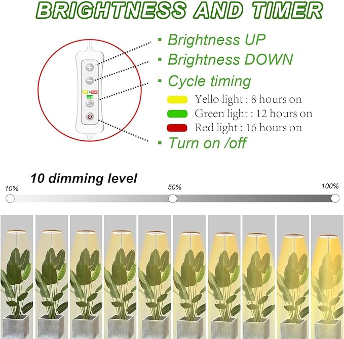 yadoker Plant Grow Light, LED Growing Light Full Spectrum for Indoor Plants,Aluminum Walnut Wood Grain Plant Lights,Height Adjustable, Automatic Timer, 5V Low Safe Voltage,Idea for Large