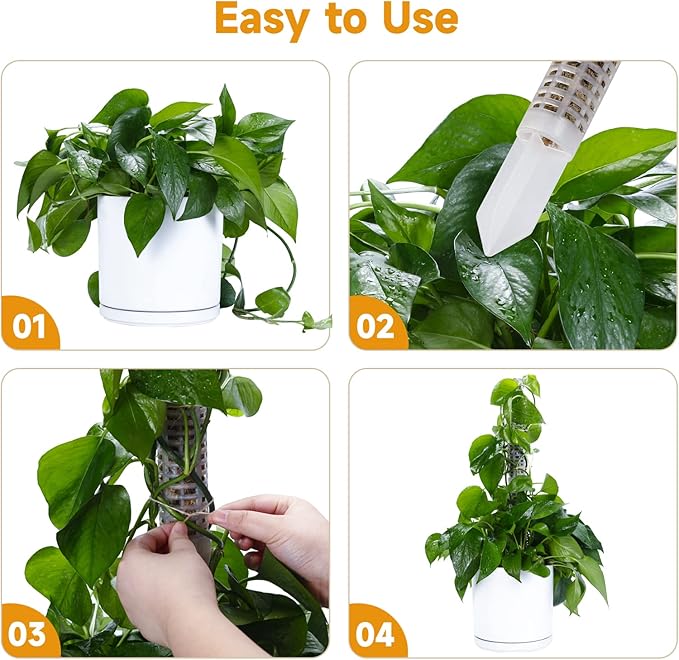Pre-Filled Sphagnum Moss Pole for Climbing Plants, 25.4 Inch Extendable Plant Stakes, Reusable Plastic Moss Support Poles, Long-Lasting Moisture for Pothos & Monstera Growth