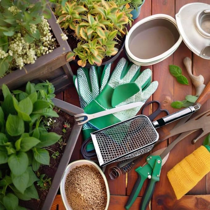 4pcs Gardening Soil Sifter with Stainless Steel Handle Sand Soil Compost Sifter Mesh Screen for Sand,Dirt, Rock,Compost,Filtration (4)