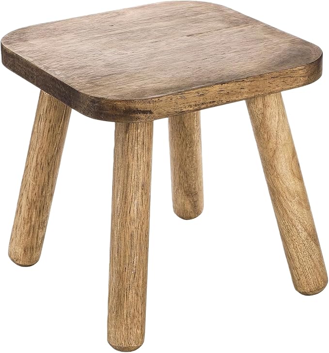 9.3 Inch Small Wooden Step Stool for Adults, Solid One Step Wood Stools Holds up to 300 Lbs, Square Plant Stand Sitting Stool Footstool for Kitchen Bathroom Living Room