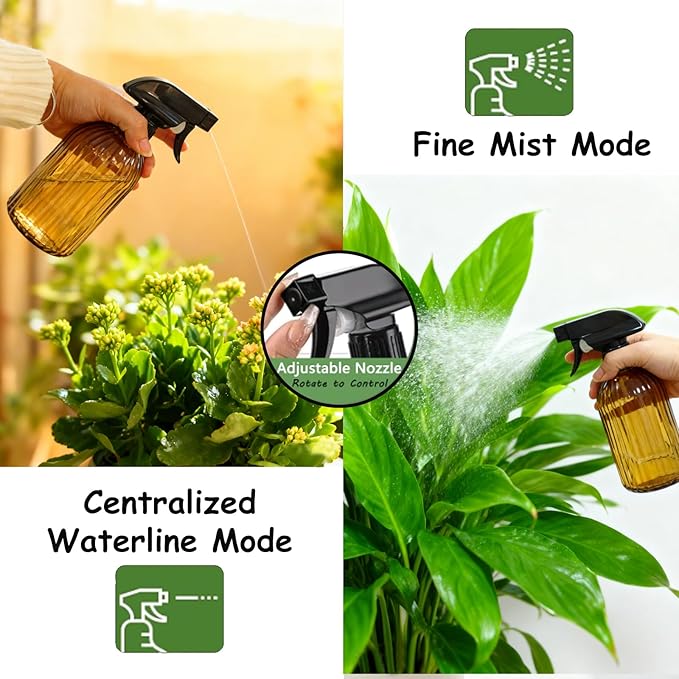 YYTSGG Glass Plant Mister Bottle, 13.5oz Refillable Water Spray Bottle with Adjustable Mist Nozzle for Indoor Flowers, Outdoor Gardening, Cleaning, Hair and Pets Care (Brown)