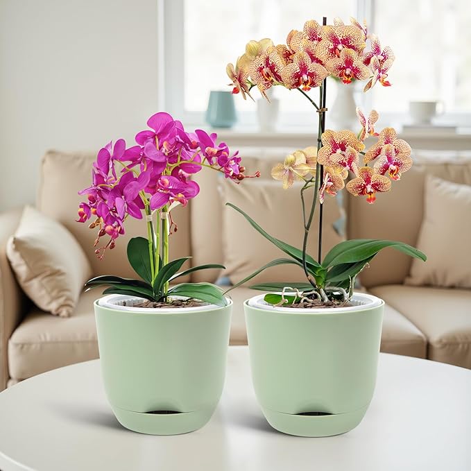 QCQHDU 2 Pack 7.2 Inch Orchid Pots with Holes for Repotting, Double-Layer and Self Watering Orchid Pot with Good Air Circulation