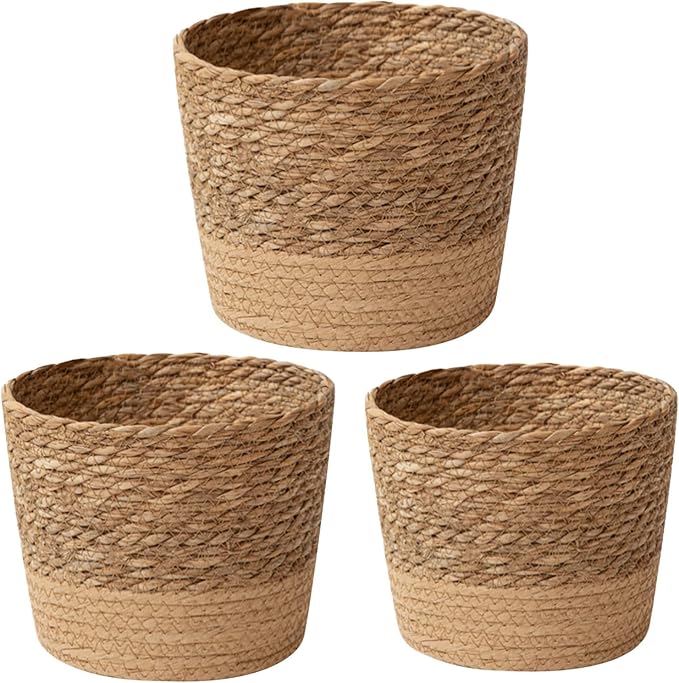 Jute Rope Plant Basket Indoor Modern Woven Flower Pot Basket Seagrass Storage Organizer Planter Rustic Decorative Plant Containers Cover Laundry Bin for Porch Living Room Entryway (3PCS)