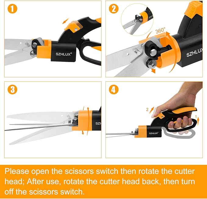 SZHLUX Grass Shears 360-Degree Swivel Blades, Ultra-Sharp Grass Cutter with 5’’ Stainless Steel Blades, Gardening Shears and Plant Cutting Scissors