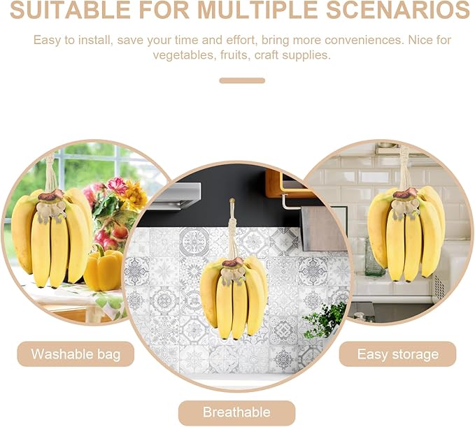 Cabilock Banana Hanger Cotton Rope with Wooden Beads Hanging Fruit Storage Organizer for Kitchen Cabinet or Countertop