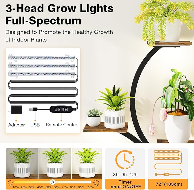 Plant Stand Indoor with Grow Light, 8 Tiered 62" indoor plant stand for Plants Multiple, S-Shaped Metal Plant Shelf Display Rack Holder, Indoor Outdoor Plant Stands (1 pack)