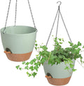 Vanslogreen Hanging Planters for Indoor Outdoor Plants, 2 Pack Self Watering Hanging Pot with Drainage Holes & Removable Tray (Green, 10'')