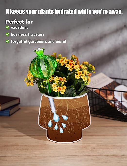 NiHome Cactus-Shaped Glass Plant Self-Watering Globes 6-Pack, Glass Waterer Stakes for Potted Plants, Automatic Mini Irrigation System, Adorable Gardening Tool (Green, 3 Large + 3 Medium)