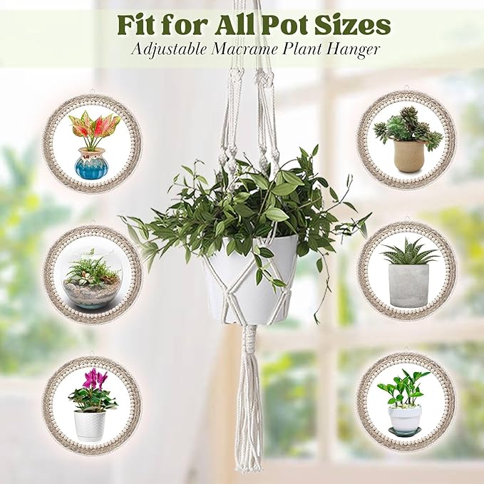 Flexzion 2 Pack White Macrame Plant Hanger - 41 Inch Macrame Hanging Planter with C & S Hooks - Indoor Hanging Plant Holder with Woven Cotton Rope for Home Decor (Plant Pot Not Included)