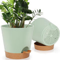 YNNICO 8-Inch Plant Pots, Self-Watering Planters with Drainage Holes & Saucers for Indoor and Outdoor Plants (2-Pack, Green)