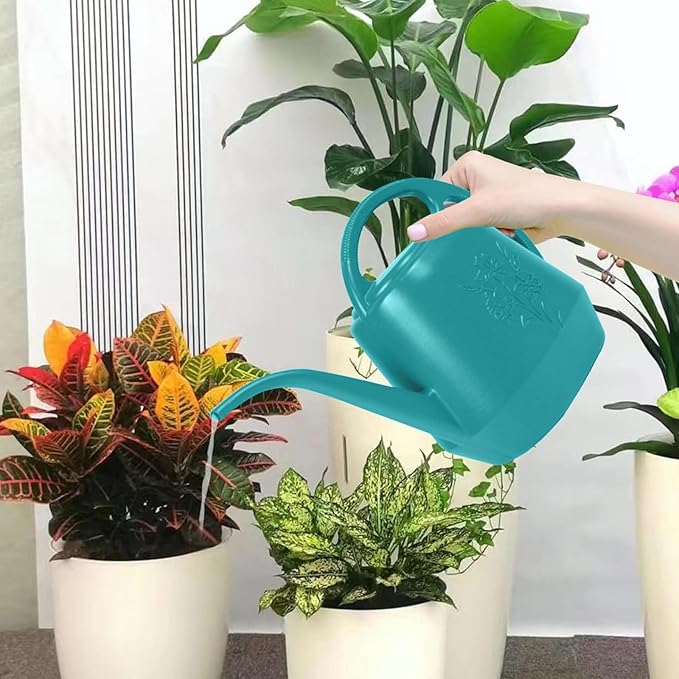 Watering Can 1 Gallon with Comfortable Handle, Flower Patterns Watering Can Indoor Plants, Plastic Long Spout Watering Can for House Plants Succulent Bonsai Garden Flower Outdoor (Green)