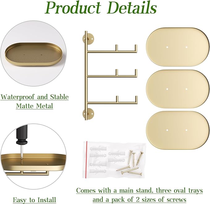 YQSLYSF Window Rotating Plant Stand Shelf Indoor Gold Metal Floating Shelves 3-Tier Wall Mount Plant hanger Holders for Wall Planter Modern Home Decor window sill gifts