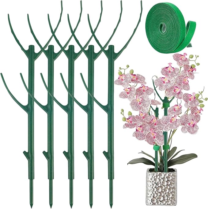 5 Pack Stackable Monstera Plant Support Climbing Plants Support Structures for Indoor Outdoor Plants Plant Holder Stick with Plant Ties for Support Tall Potted Plants, Bonus: 1 Roll of Gardening Tape