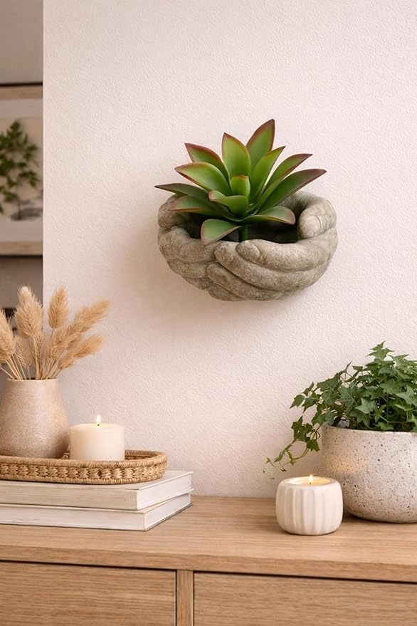 The Bridge Collection Cupped Hands Sculpture Cement Wall Planter Pot