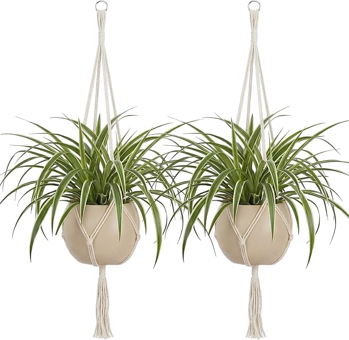 EBOOT 2 Pack 48 Inch Large Macrame Plant Hanger Rope to Hang Flower Pot Plant Holder for Indoor Outdoor Decorations, 4 Legs (Ivory White)