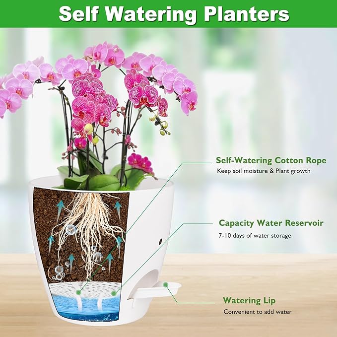 Vanslogreen 6 Inch Orchid Pots with Holes, 2 Pack Self Watering Planters for Orchids Plastic Orchid Pot Plant Flower Pots for Orchids Indoor Outdoor (White)