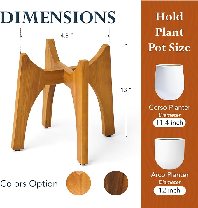 KUTE NEST Acacia Wood Plant Stand - Elegant Match for Corso/Arco Planter, Small Indoor Solid Wood Plant Holder with Golden Teak Finish for Modern Home Decor (Golden Teak, High - Small)