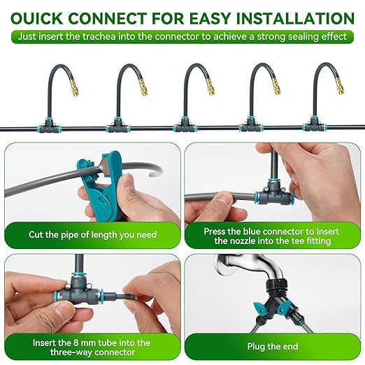 360°Adjustable Drip Irrigation System 200FT,5/16" Extra Long Garden Watering Kit with 32 Copper Nozzles,141Pcs Drip Irrigation Kit，Automatic Atomizing Plant Sprinkler for Large Yard, Greenhouse, Lawn