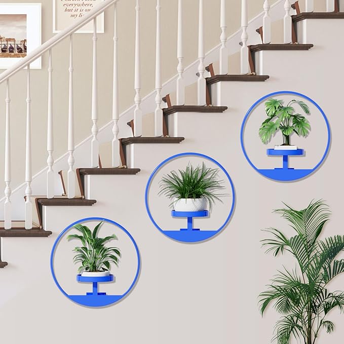 Plant Shelf, Hanging Frame Wall Decor Planters for Indoor Plants, Hanging Plant Holder for Living Room/Bathroom/Entryway/Garden, Garden Shears Included (Circle-Blue, 2pcs)