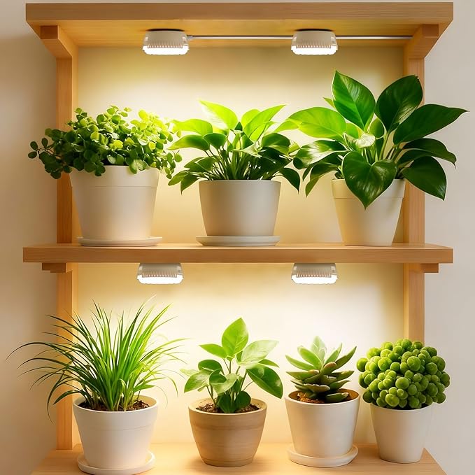 Plant Lights for Indoor Growing, 2 Pack 5W+5W Puck Grow Lights, 150 Watt Equivalent, Full Spectrum High PPFD Small Plant Growing Lamps for Shelves