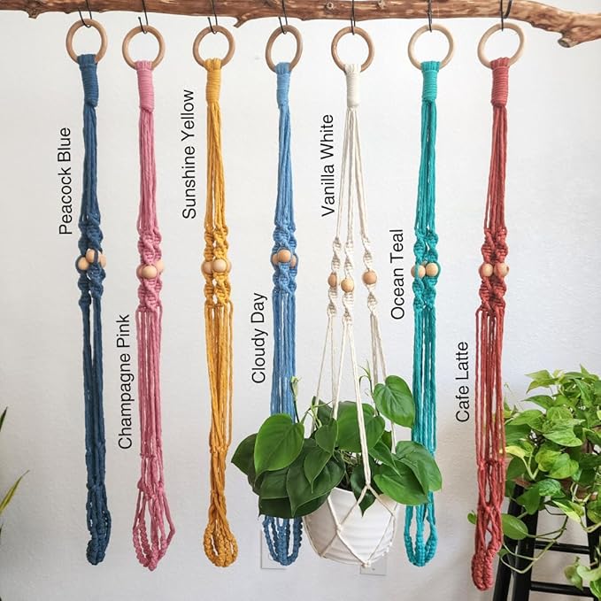 Macrame plant hanger 3ft beaded plant hanger for pots 4-8” for live plants indoor and outdoor decor hanging plant holder Boho décor Plant stand indoor Hanging planter for plant pots (Sunshine Yellow)