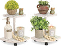 Tikea Decorative Wood Risers for Display, 2-Pack Farmhouse Corner Shelf for Kitchen Bathroom Counter Decor, Farmhouse Risers for Soap Dispenser, Decorations and Plant (White)
