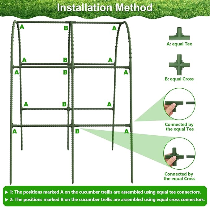 Cludoo Cucumber Trellis for Raised Bed Garden, U-Shape Arch Trellis for Climbing Plants Outdoor, Metal Vegetables Trellis with Netting, Garden Trellis for Cucumber Plants Sweet Pea Bean Grape