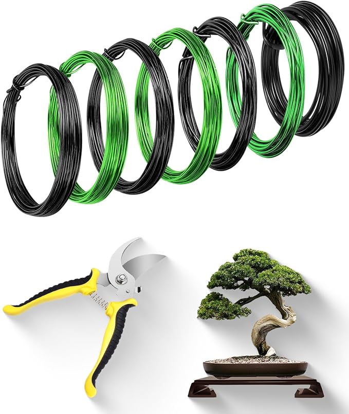 MOSFiATA Bonsai Wire Kit 8Pcs, 7 Roll Aluminum Bonsai Training Wire Coils with Cutter Set - Multiple Sizes (1/1.5/2.0/3.0mm) for Bonsai Trees Branch Control Plant Shaping
