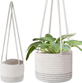 Flexzion Macrame Plant Hanger Basket for Indoor Plants - 8 Inch Jute Rope Planter Pot Cover, Woven Hanging Plant Holder Up to 7 Inch Pots, Boho Hanging Planters Home Decor Storage Organizer (White)