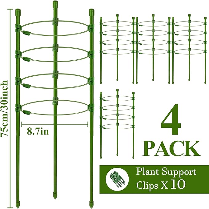 Legigo 4 Packs 30inch Plant Support Cages with 3 Adjustable Support Rings- Small Tomato Cage for Pots Plant Holder for Home Garden Balcony for Orchids, Tomato, Vegetables, Flowers, Climbing Plants