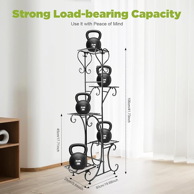 Metal Plant Stand Indoor & Outdoor Wrought Iron Plant Stands Flower Pot Holder Shelf for Multi Plants, Flower Holder Racks for Patio Garden, Living Room, Corner Balcony (5 Tier)
