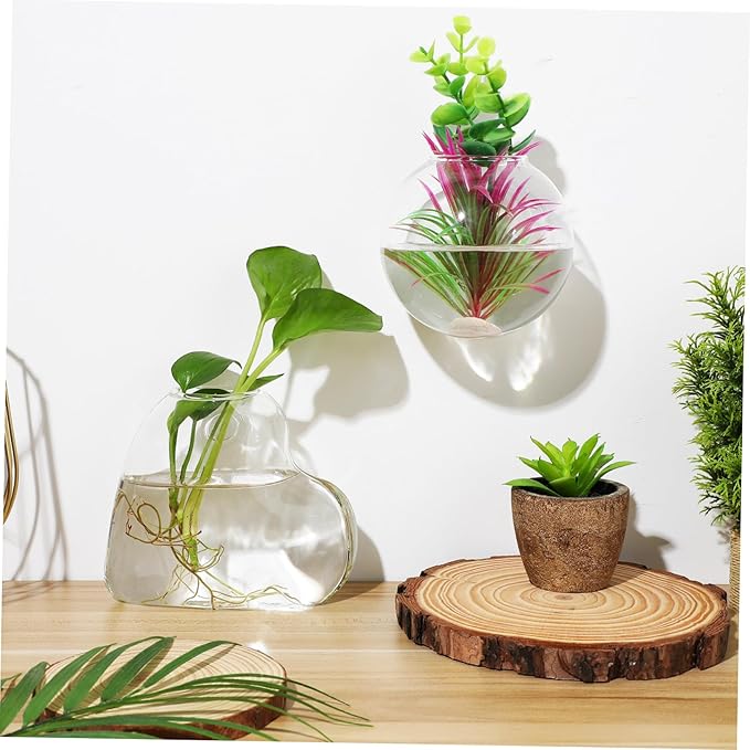 Sosoport 2 Pcs Borosilicate Glass Hanging Planter Vase for Indoor Plants and Fish Bowls Wall Mounted Propagation Station with Easy Installation Hardware Clear Glass Terrarium Pot for Home