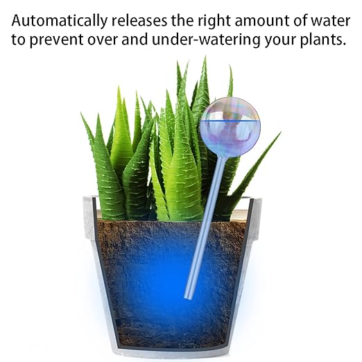 [6 PCS] Light Iridescent Rainbow Gradient Color Clear Glass Self-Watering System Spikes, Automatic Plant Waterer Bulbs