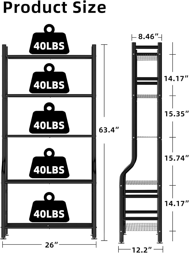 Livilord 5-Tier Plant Stand Indoor Outdoor, 64" Tall Metal Ladder Shelf for Multiple Flower Pot Holder, Waterproof Corner Garden Rack for Balcony Living Room, Black