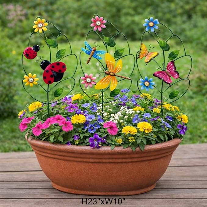Decorative garden stakes for Outside,Set of 3, Metal Plant Support for Spring Decor, Yard Art Garden Decorations for Outdoor Lawn Porch Pathway
