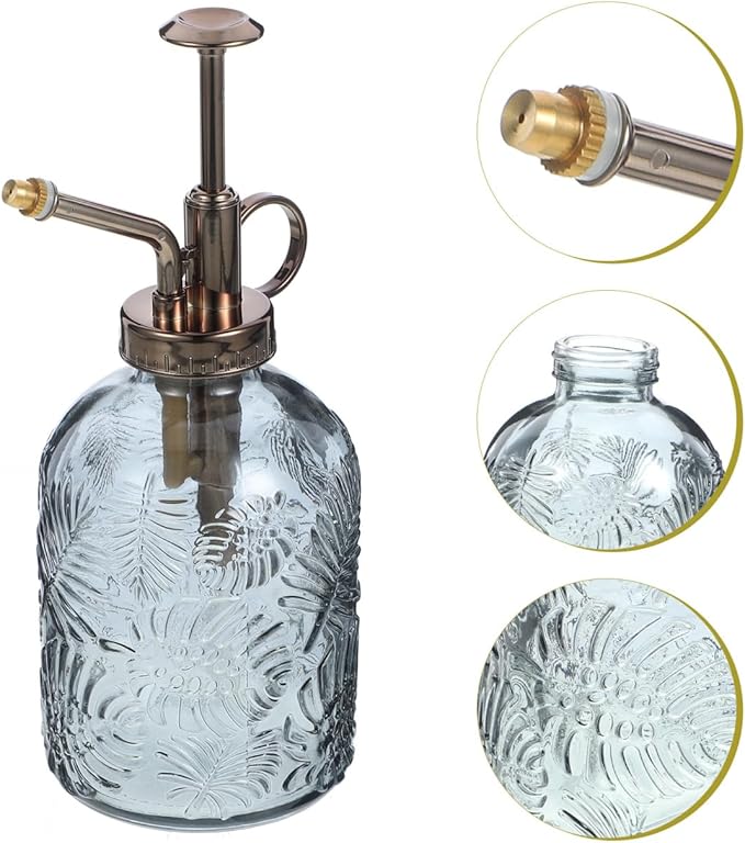 Yardwe Vintage Glass Plant Mister Spray Bottle, 350ml Indoor Watering can with Antique Bronze Pump, Small Garden Sprayer for Houseplants, Succulents, and Flowers (Copper)