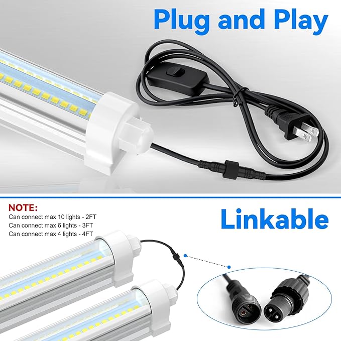 JESLED 4FT Waterproof Grow Lights for Indoor Plants, Sunlight Full Spectrum 5000K LED for Seed Starting, Seedling & Vegetables, 288W(6 X 48W,1800W Equiv), Linkable Grow Light Strip with Switch, 6P