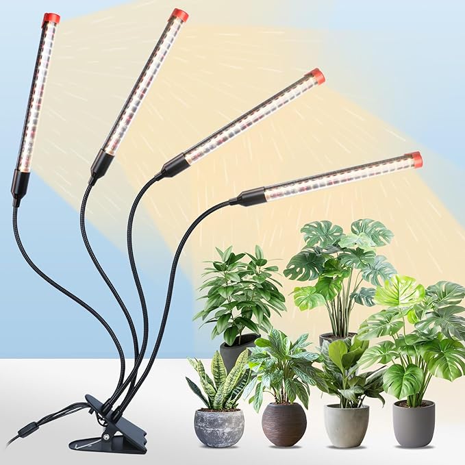 FECiDA Gamechanger 2026 36 Watt Power Draw, NO Need Adapter, 4Head Strong Clip Grow Lights for Indoor Plants with 4/8/12/16/20H Timer, LED Plant Growing Lamps for Houseplants, Bonsai, Seed Starting