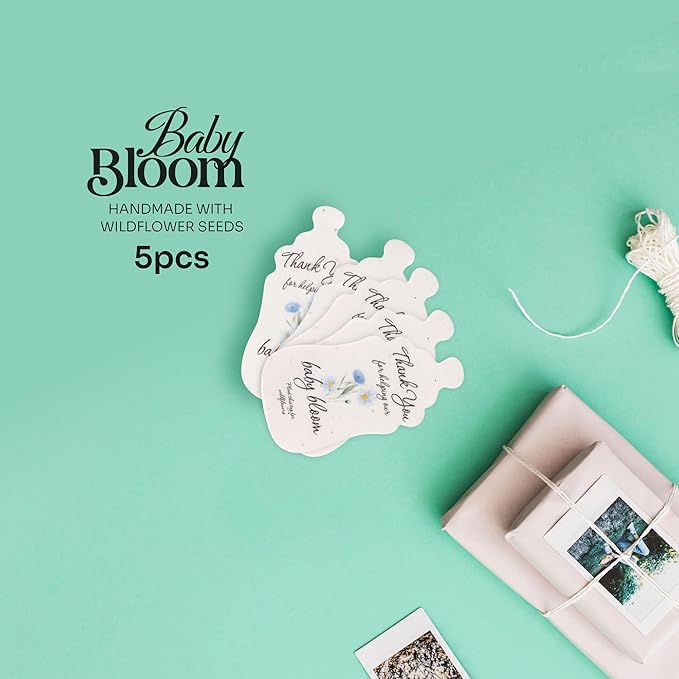 5pcs Blue Baby Bottle-Shaped Gift Tags with Wildflower Seeds - Writable Gift Wrap Tags for Baby Showers, Mother's Day Present, Party Favors, DIY Crafts, & Earth Day Decorations