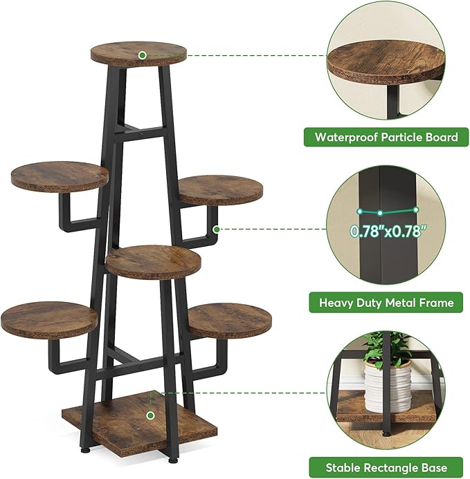 LITTLE TREE 7 Tier Plant Stand Indoor Tall Plant Shelf Corner Plant Pots Holder Rack Flower Stand for Living Room Balcony Garden, Rustic Brown