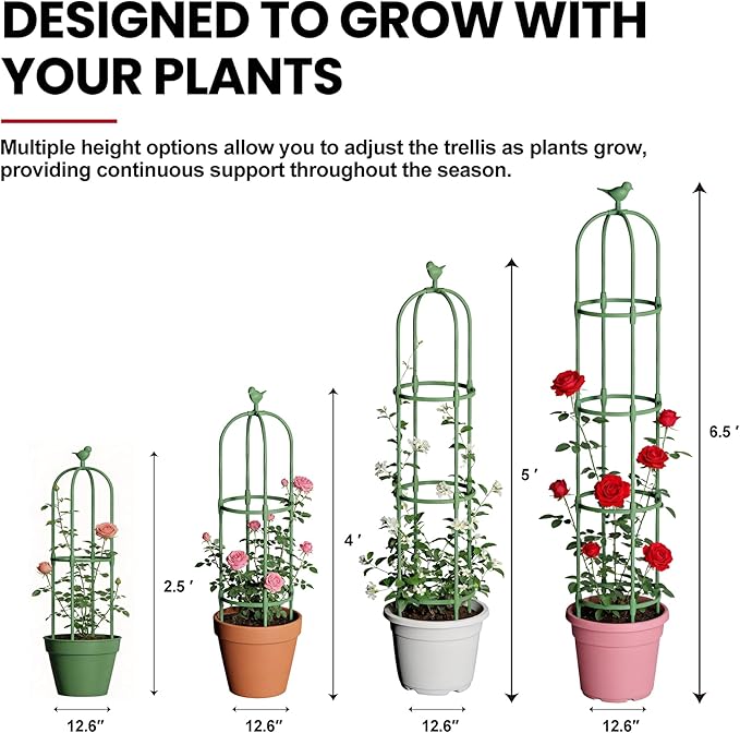 Garden Obelisk Trellis for Climbing Plants Outdoor, 2.5 FT Garden Trellis Plastic Coated Metal Plant Support for Indoor Outdoor, Tall Decorative Trellis for Roses, Flowers, Vines, Potted Plants