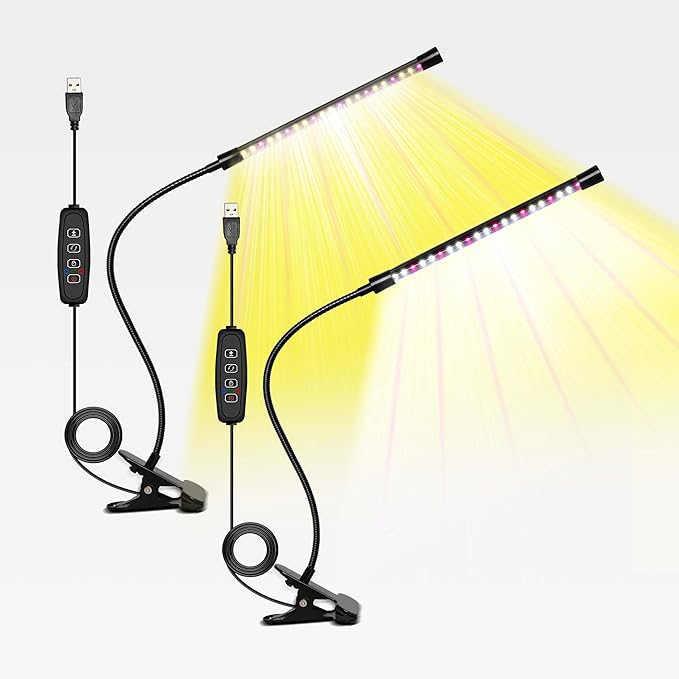 iPower Full Spectrum LED Grow Light for Indoor Plant, Clip Growing Lamp with 3 Light Modes&10 Dimmable Levels, Auto On Off Timing 6 9 12Hrs, White+Yellow
