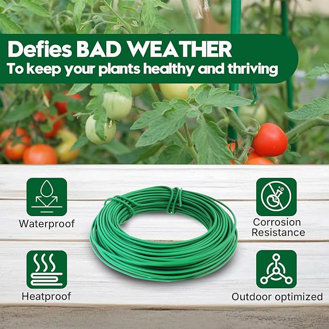 100FT Soft Plant Ties, 2.5mm Heavy Duty Rubber Coated Garden Twist Tie with Metal Core, Reusable Damage-Free Support for Tomatoes, Climbing Plants, Vegetables & Vines