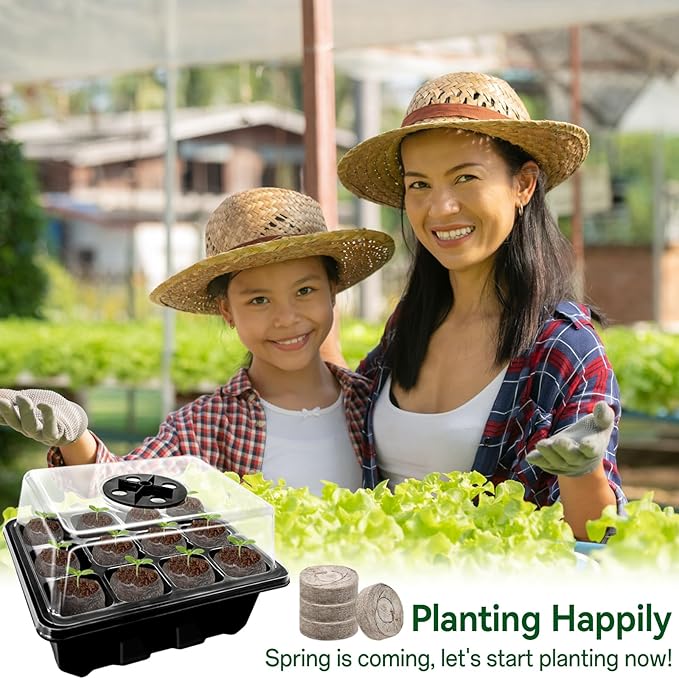 Halatool 8 Pack Seed Starter Tray with 100 PCS Peat Pellets, 96 Cells Black Seeding Starter Trays for Organic Seed Starter Soil Pods for Planting Vegetables Plants Flowers - Starting Seeds Kit