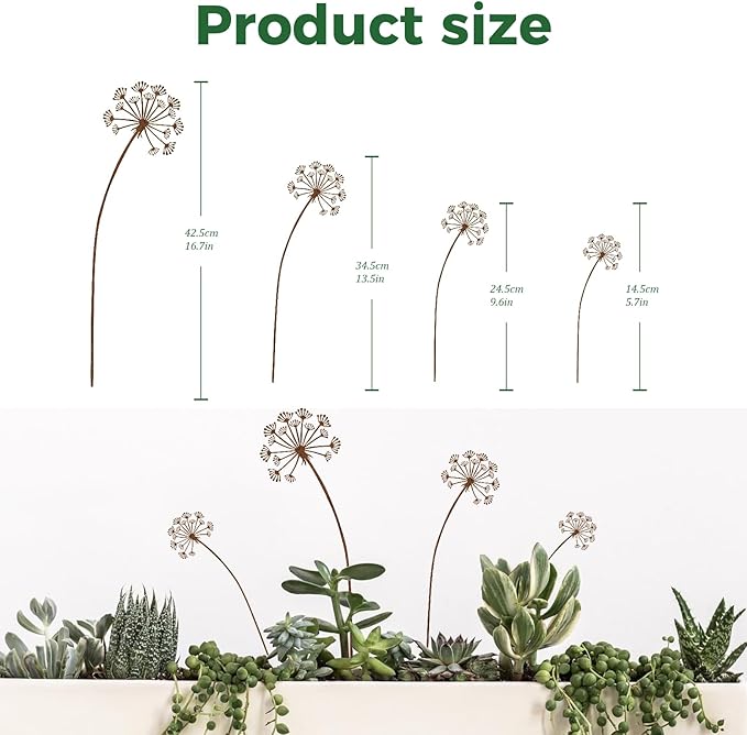 4-Pack Dandelion Metal Flowers for Outside, Rustic Wild Flower Decorative Garden Stakes for Potted Plants, Metal Yard Art, Gift-Boxed Indoor & Outdoor Garden Decor (Dandelion Flower Set)