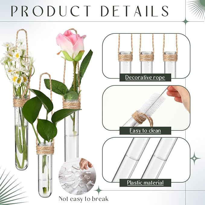 Baderke 9 Pack Clear Window Propagation Stations Plastic Window Planter with Suction Cups & Traceless Nails, Propagated Plant Holders with Bottle Brush, Hanging Vases Terrarium Gift (5.5''& 5"& 3.7'')