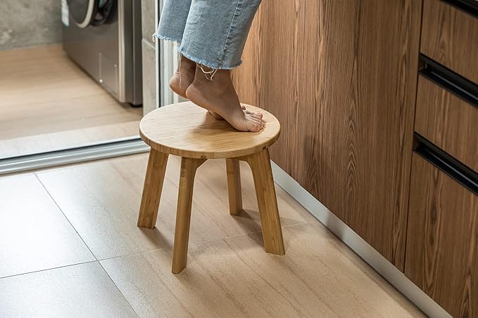 GOBAM Bamboo Step Stool, 11.8 inches - Portable Wooden Stool for Adults, Kids, Kitchen, Bathroom, Bedroom, Toy Room - 300 lbs Capacity